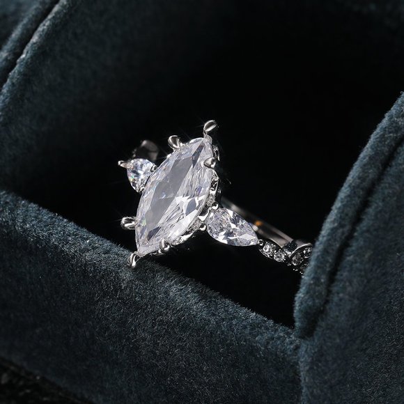 💍NEW 925 STERLING SILVER MARQUIS ROMANTIC TRENDY DIAMOND RING, K824 - Picture 5 of 11